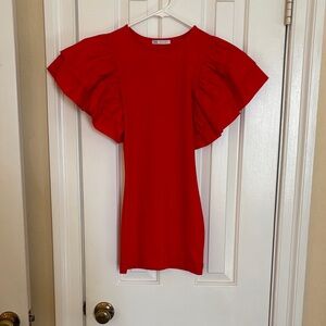 Zara Vibrant Red Flutter Sleeve mini dress